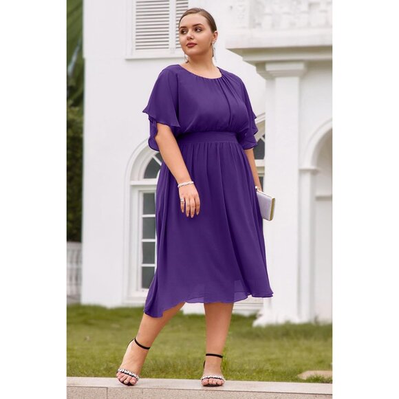 Plus Size Chiffon Dress Women Flounce Sleeves Empire Waist A Line Summer - Picture 5 of 7